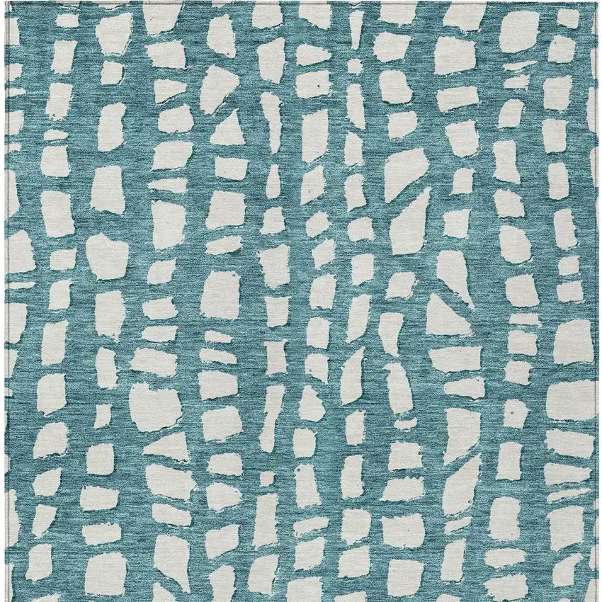 Teal Blue And Ivory Abstract Washable Indoor Outdoor Area Rug Photo 6