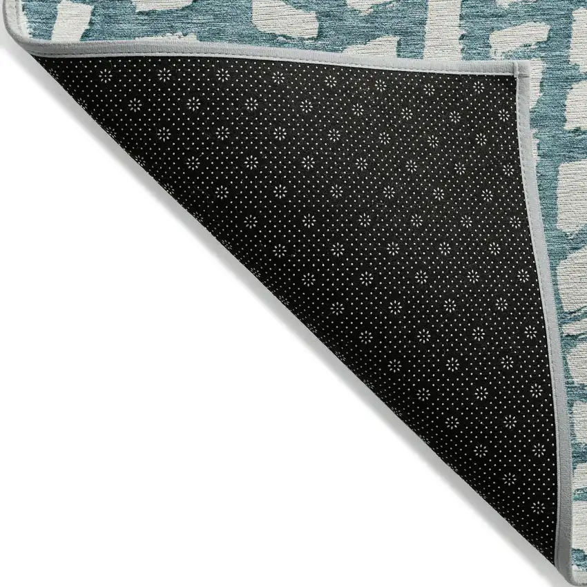Teal Blue And Ivory Abstract Washable Indoor Outdoor Area Rug Photo 3