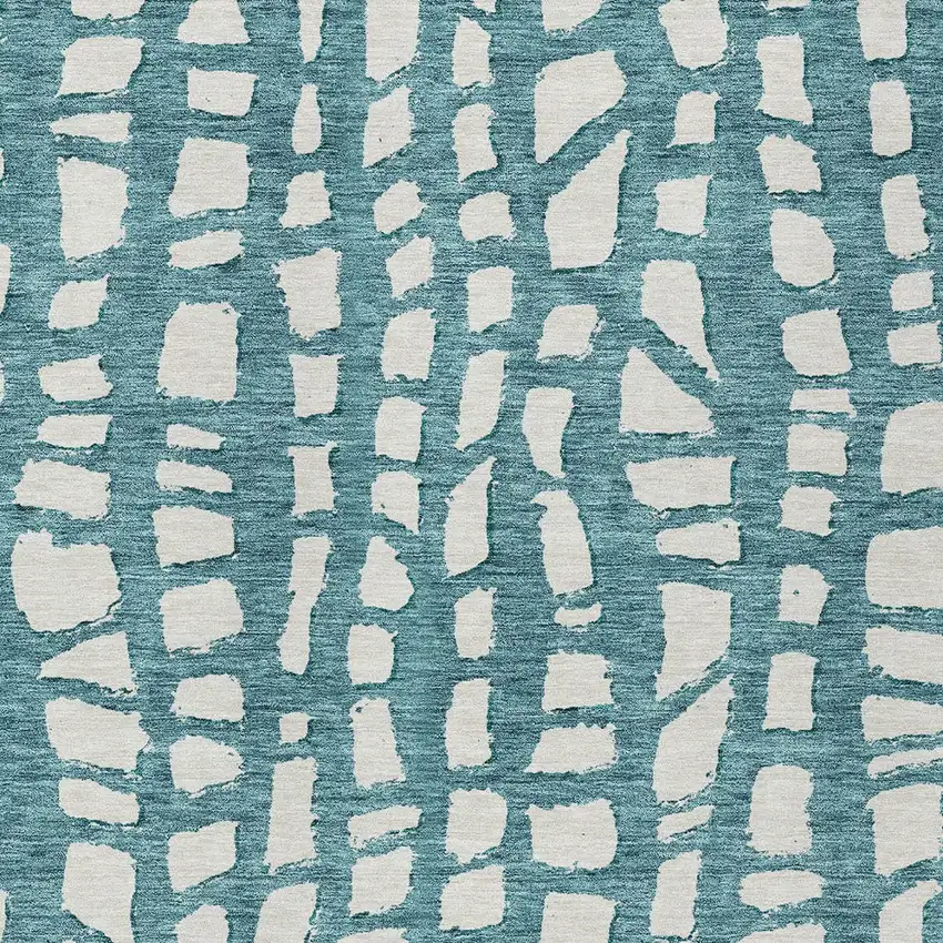Teal Blue And Ivory Abstract Washable Indoor Outdoor Area Rug Photo 4