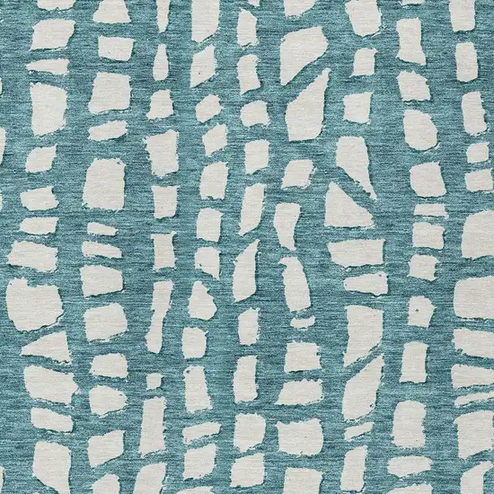 Teal Blue And Ivory Abstract Washable Indoor Outdoor Area Rug Photo 4