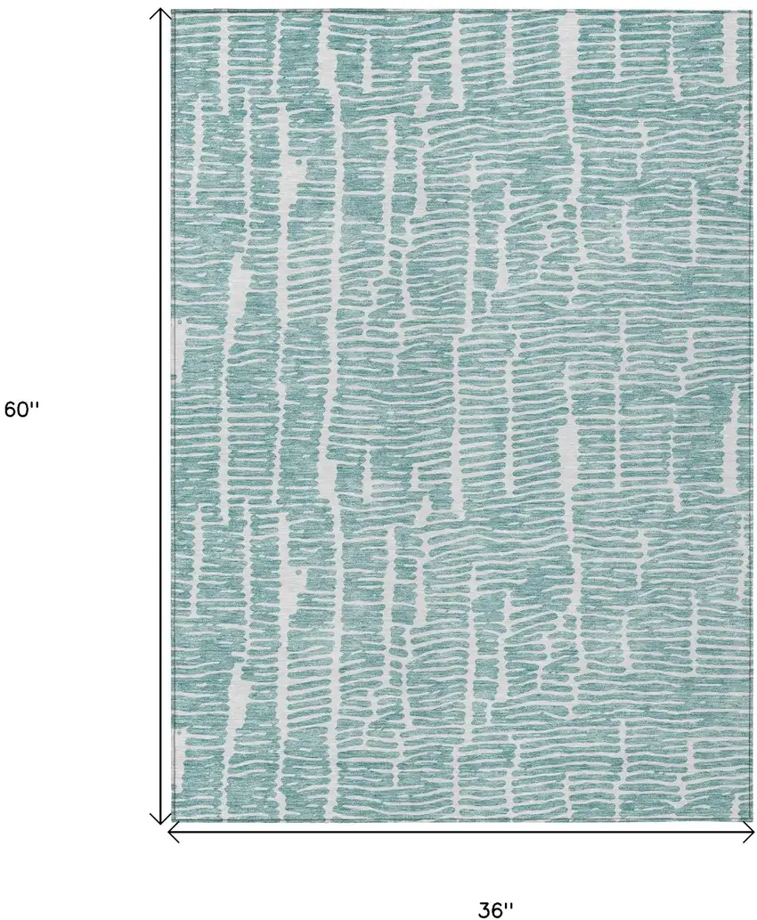 Teal Blue And Ivory Abstract Washable Indoor Outdoor Area Rug Photo 3