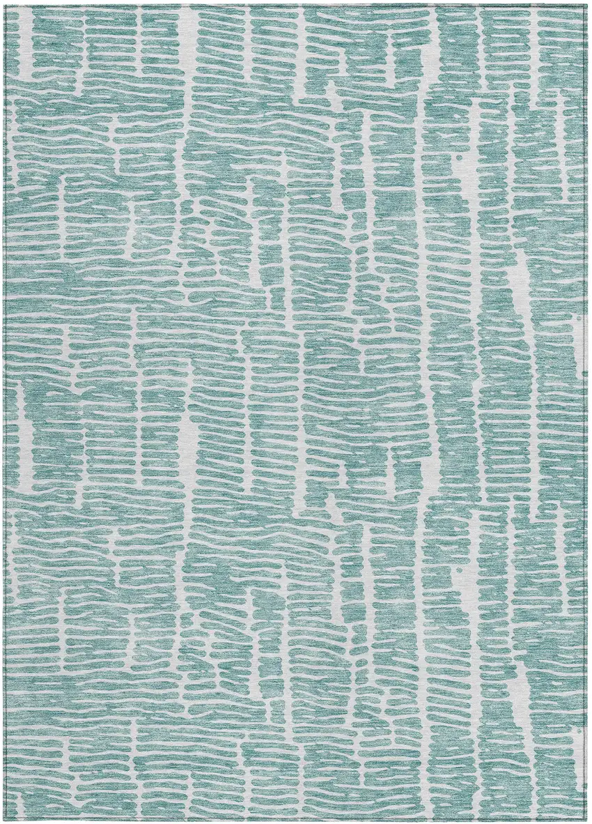 Teal Blue And Ivory Abstract Washable Indoor Outdoor Area Rug Photo 6