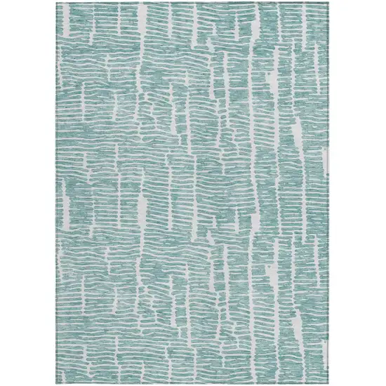 Teal Blue And Ivory Abstract Washable Indoor Outdoor Area Rug Photo 6