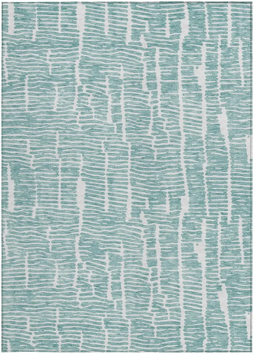 Teal Blue And Ivory Abstract Washable Indoor Outdoor Area Rug Photo 6