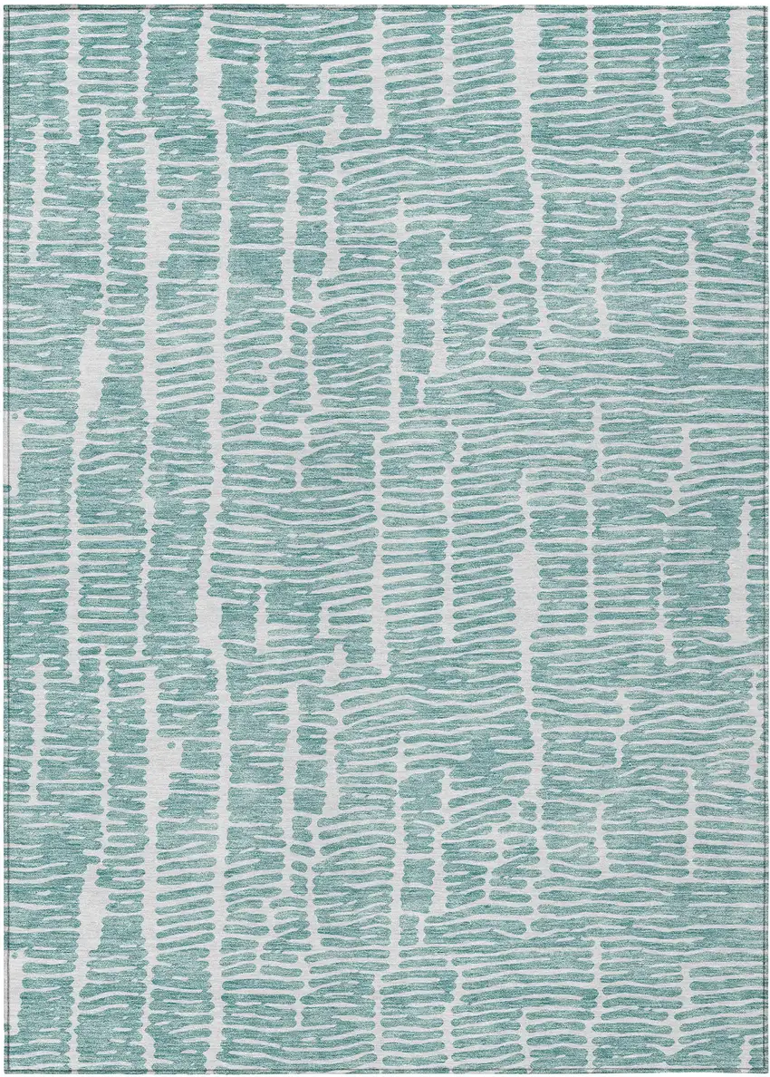 Teal Blue And Ivory Abstract Washable Indoor Outdoor Area Rug Photo 2