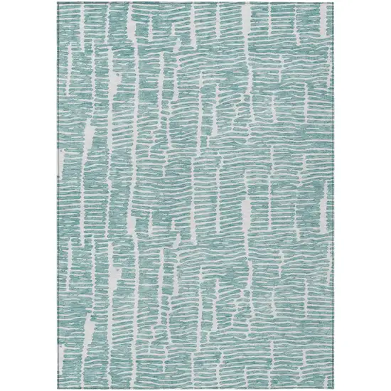 Teal Blue And Ivory Abstract Washable Indoor Outdoor Area Rug Photo 2