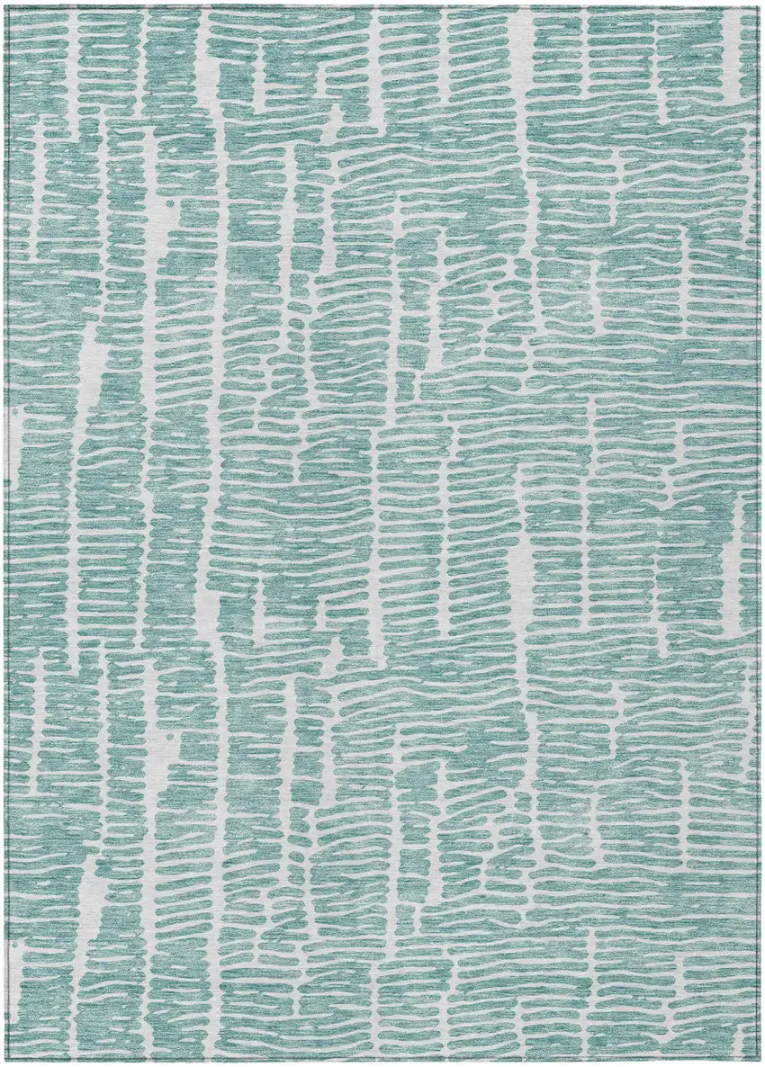 Teal Blue And Ivory Abstract Washable Indoor Outdoor Area Rug Photo 2