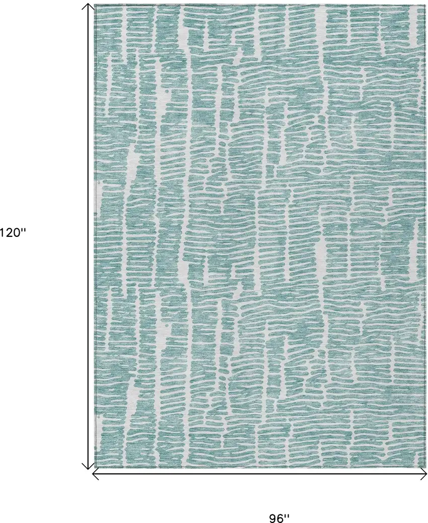 Teal Blue And Ivory Abstract Washable Indoor Outdoor Area Rug Photo 3