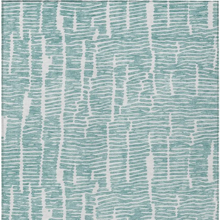 Teal Blue And Ivory Abstract Washable Indoor Outdoor Area Rug Photo 6