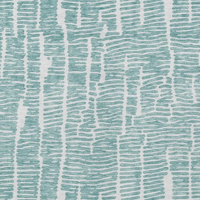 Teal Blue And Ivory Abstract Washable Indoor Outdoor Area Rug Photo 5