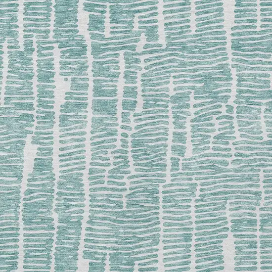 Teal Blue And Ivory Abstract Washable Indoor Outdoor Area Rug Photo 5