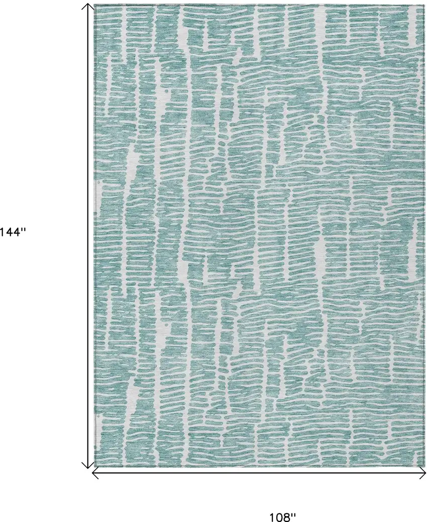 Teal Blue And Ivory Abstract Washable Indoor Outdoor Area Rug Photo 3
