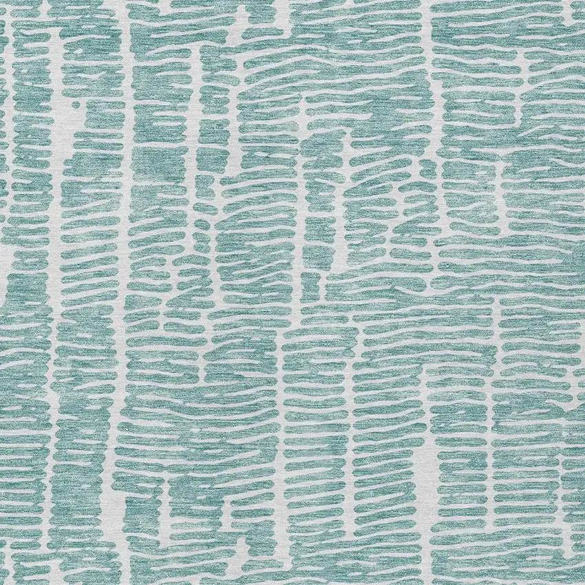 Teal Blue And Ivory Abstract Washable Indoor Outdoor Area Rug Photo 5