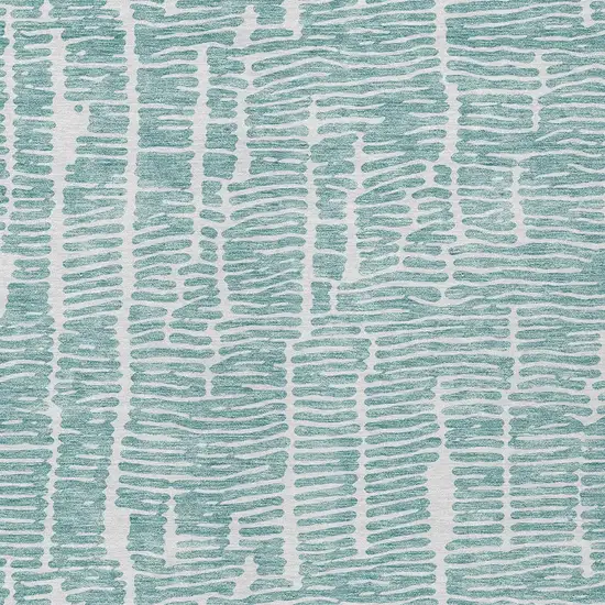 Teal Blue And Ivory Abstract Washable Indoor Outdoor Area Rug Photo 5