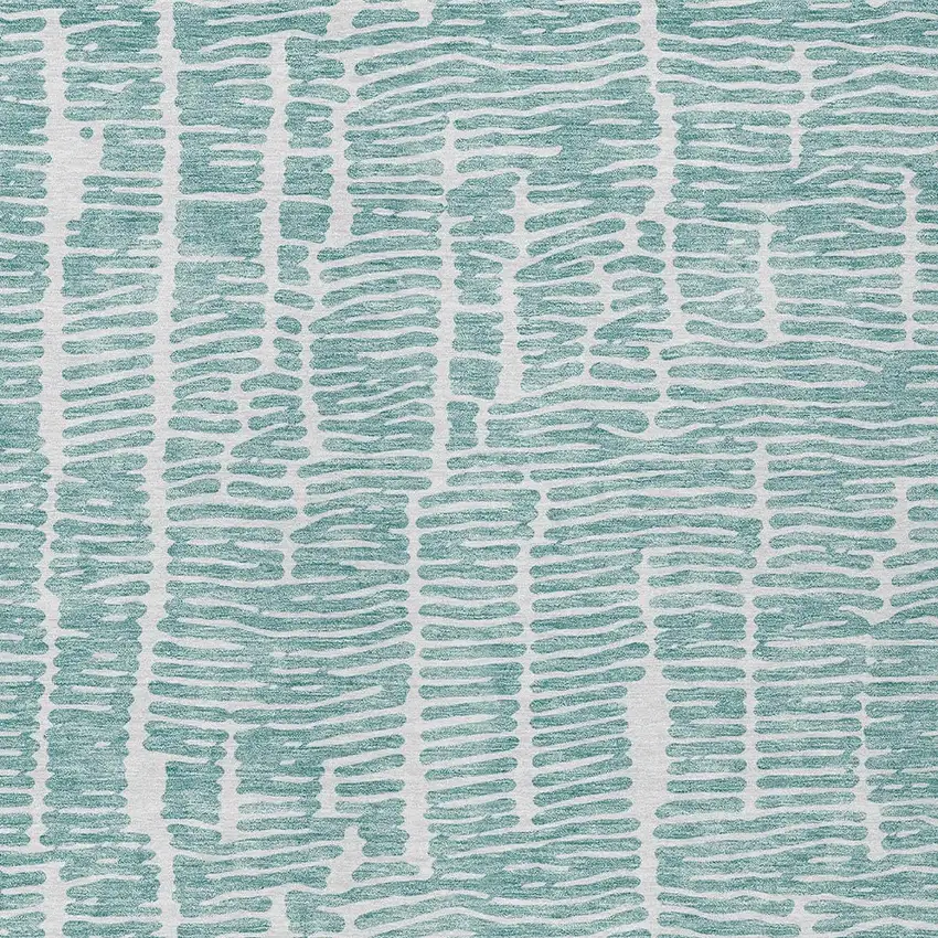 Teal Blue And Ivory Abstract Washable Indoor Outdoor Area Rug Photo 5