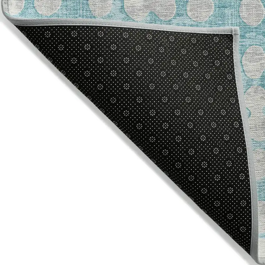 Teal Blue And Ivory Abstract Washable Indoor Outdoor Area Rug Photo 4