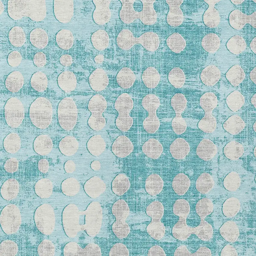 Teal Blue And Ivory Abstract Washable Indoor Outdoor Area Rug Photo 6