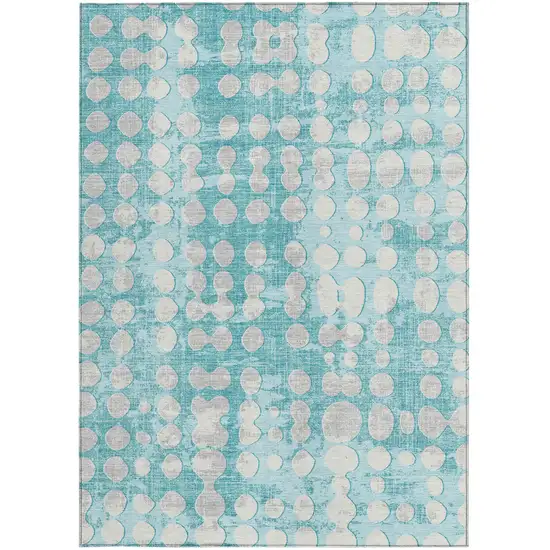 Teal Blue And Ivory Abstract Washable Indoor Outdoor Area Rug Photo 7
