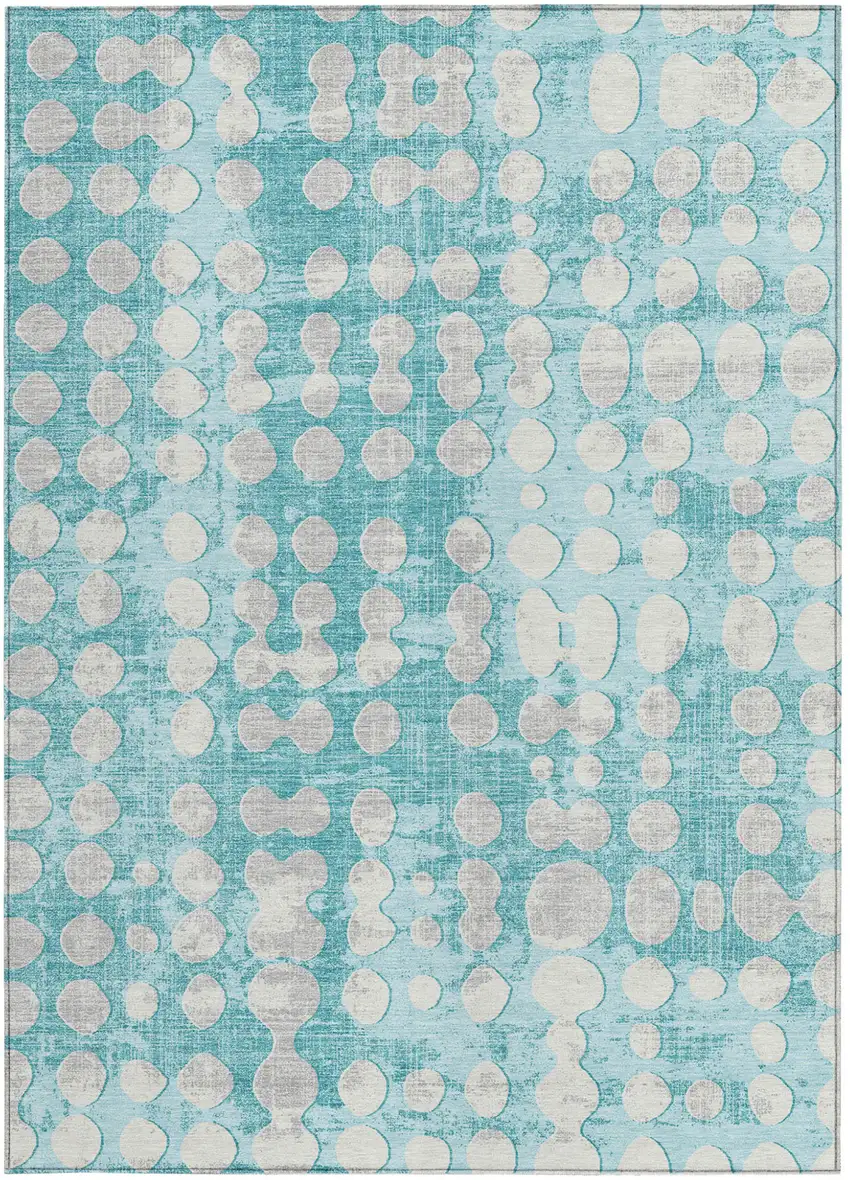 Teal Blue And Ivory Abstract Washable Indoor Outdoor Area Rug Photo 7
