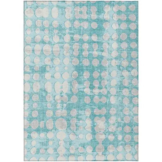 Teal Blue And Ivory Abstract Washable Indoor Outdoor Area Rug Photo 2