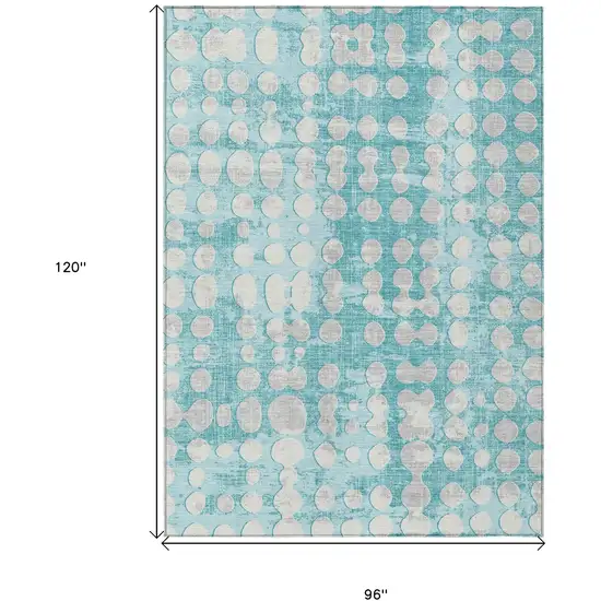 Teal Blue And Ivory Abstract Washable Indoor Outdoor Area Rug Photo 3