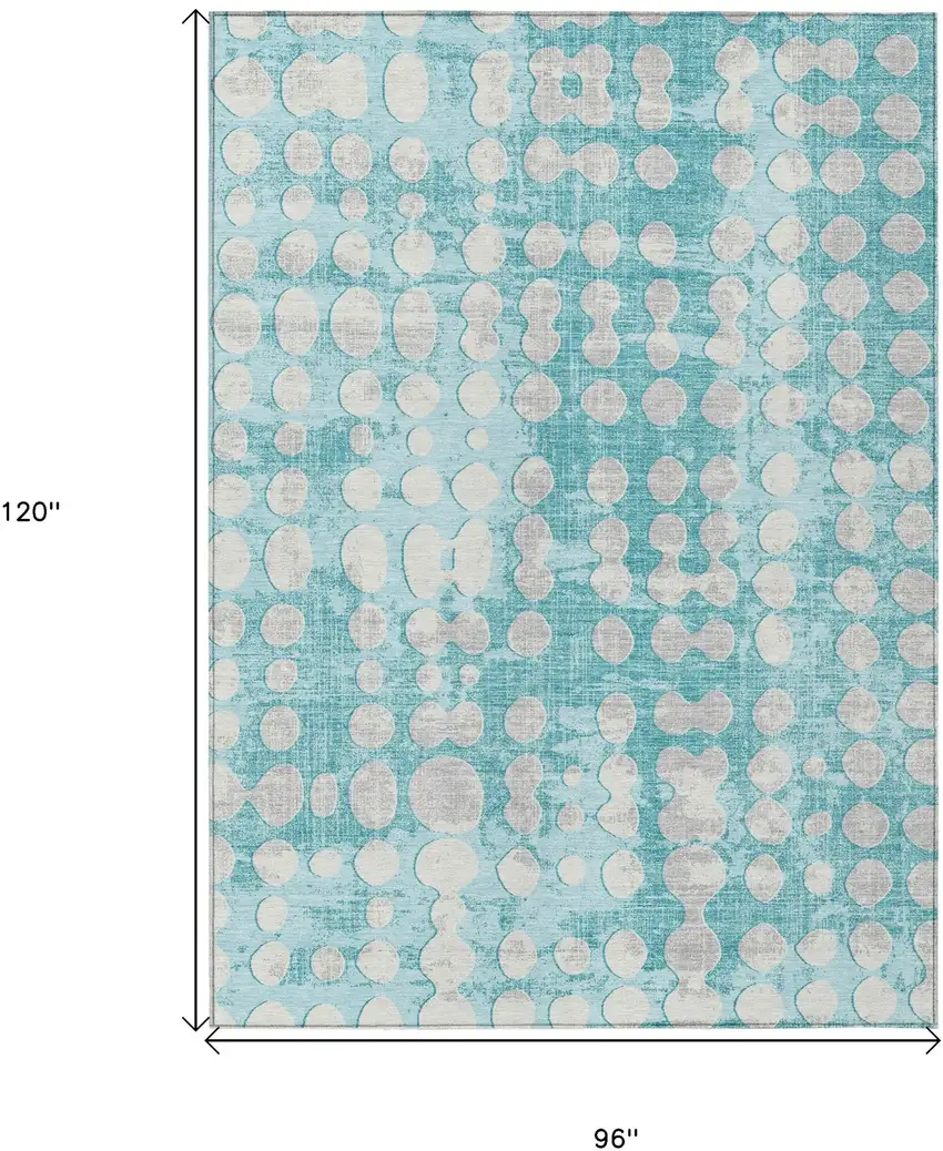 Teal Blue And Ivory Abstract Washable Indoor Outdoor Area Rug Photo 3