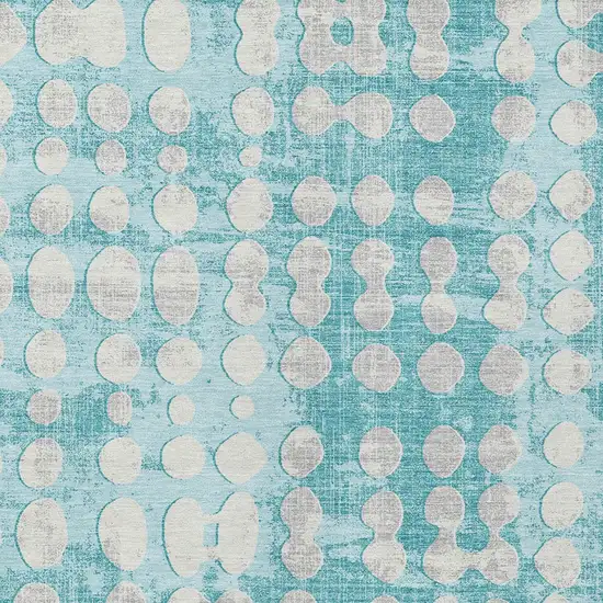 Teal Blue And Ivory Abstract Washable Indoor Outdoor Area Rug Photo 6