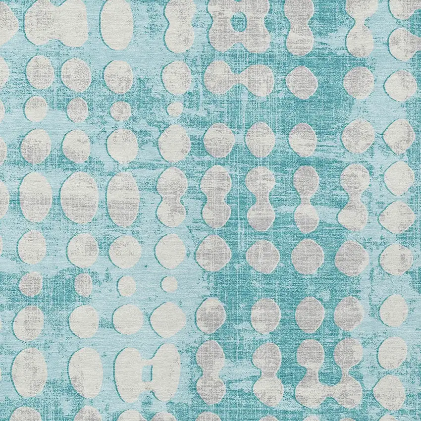 Teal Blue And Ivory Abstract Washable Indoor Outdoor Area Rug Photo 6