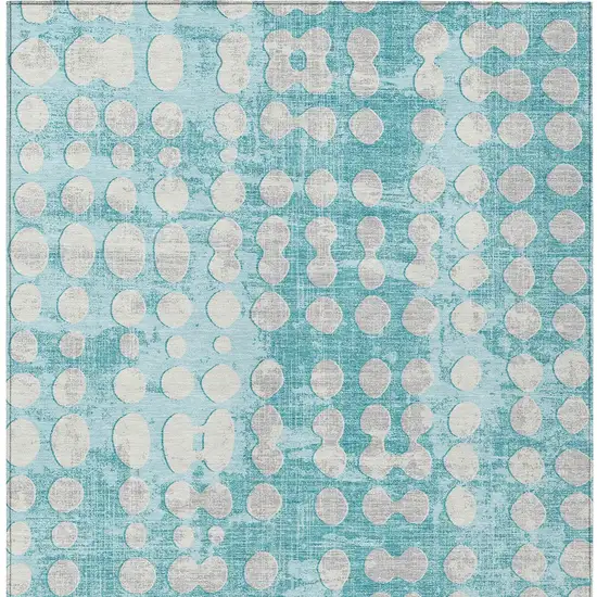 Teal Blue And Ivory Abstract Washable Indoor Outdoor Area Rug Photo 6