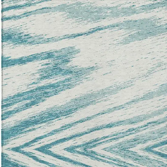 Teal Blue And Ivory Abstract Washable Indoor Outdoor Area Rug Photo 6