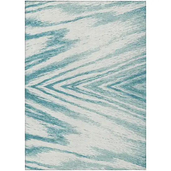 Teal Blue And Ivory Abstract Washable Indoor Outdoor Area Rug Photo 2