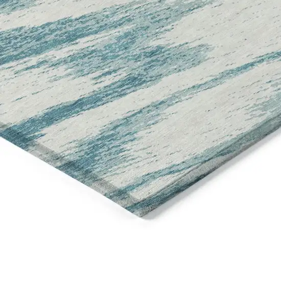 Teal Blue And Ivory Abstract Washable Indoor Outdoor Area Rug Photo 5