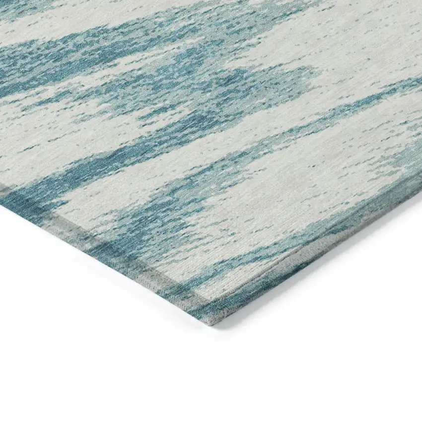 Teal Blue And Ivory Abstract Washable Indoor Outdoor Area Rug Photo 5