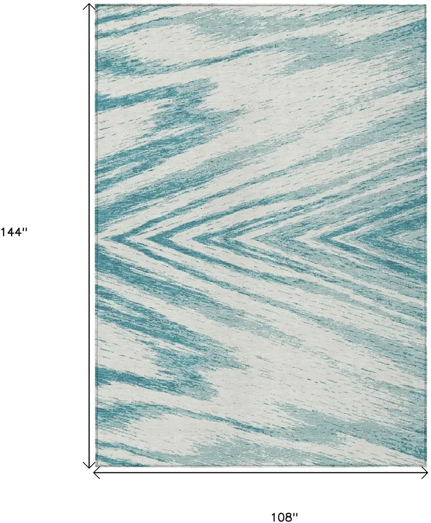 Teal Blue And Ivory Abstract Washable Indoor Outdoor Area Rug Photo 3