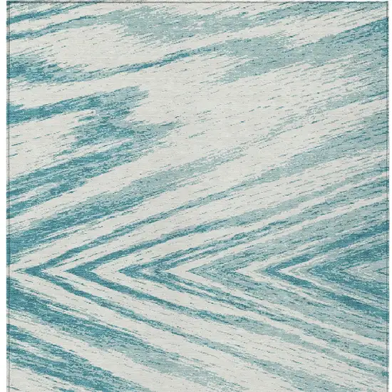 Teal Blue And Ivory Abstract Washable Indoor Outdoor Area Rug Photo 6