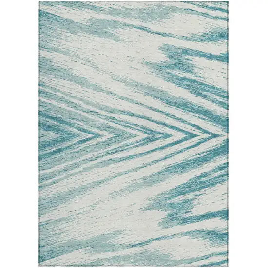 Teal Blue And Ivory Abstract Washable Indoor Outdoor Area Rug Photo 7