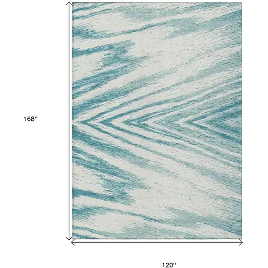 Teal Blue And Ivory Abstract Washable Indoor Outdoor Area Rug Photo 3