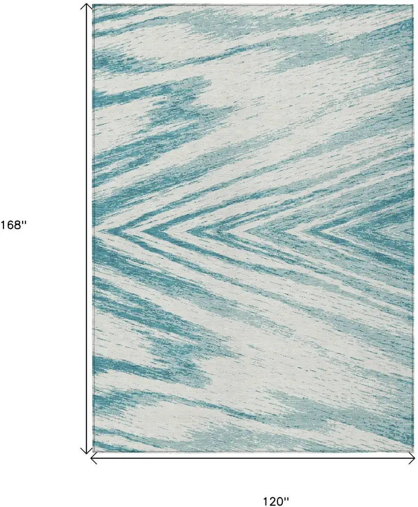 Teal Blue And Ivory Abstract Washable Indoor Outdoor Area Rug Photo 3