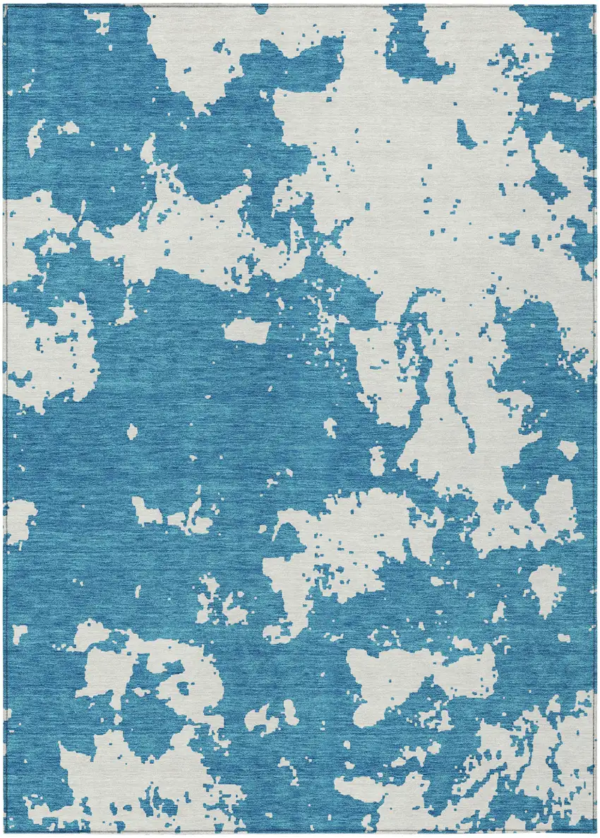 Teal Blue And Ivory Abstract Washable Indoor Outdoor Area Rug Photo 2
