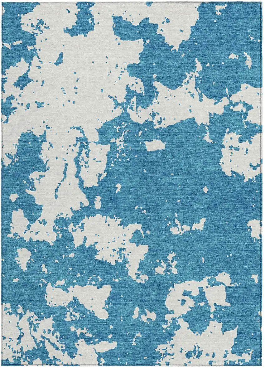 Teal Blue And Ivory Abstract Washable Indoor Outdoor Area Rug Photo 7