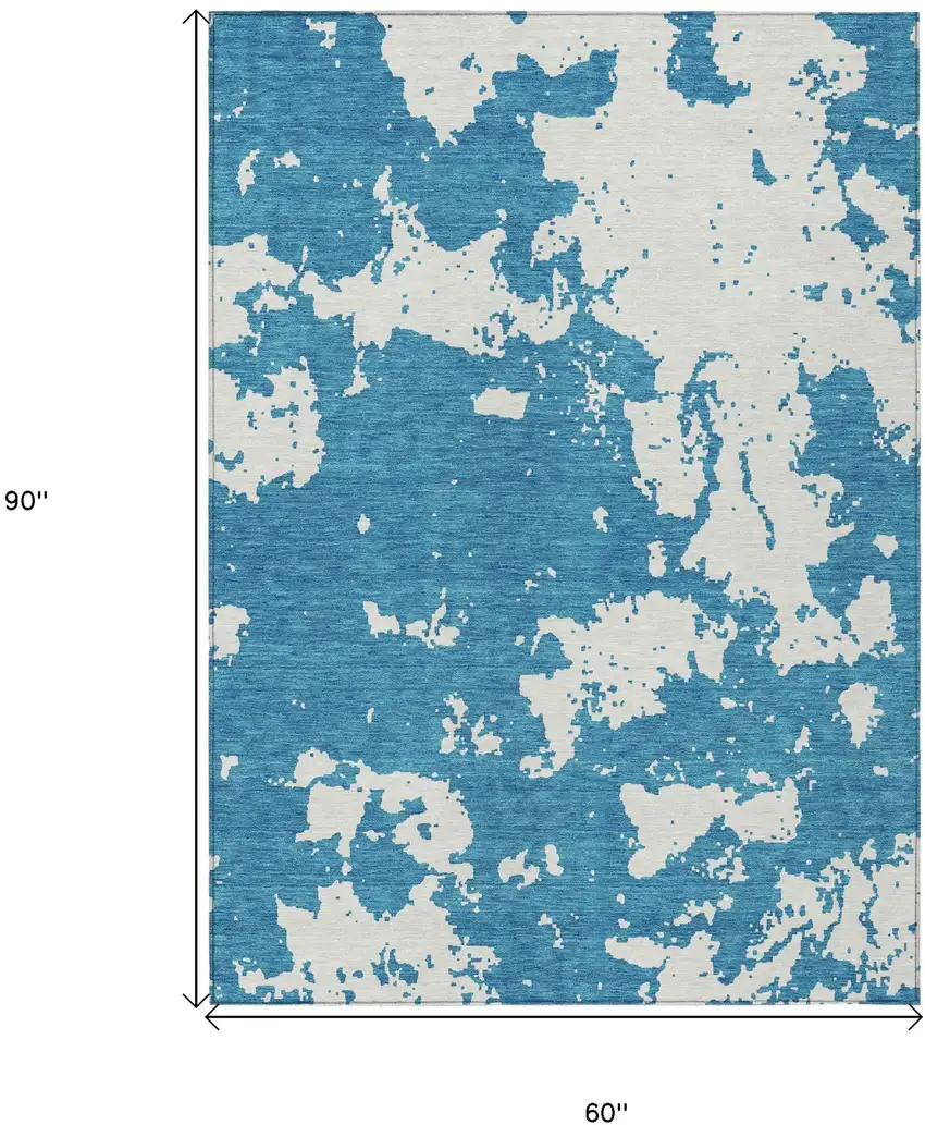 Teal Blue And Ivory Abstract Washable Indoor Outdoor Area Rug Photo 3