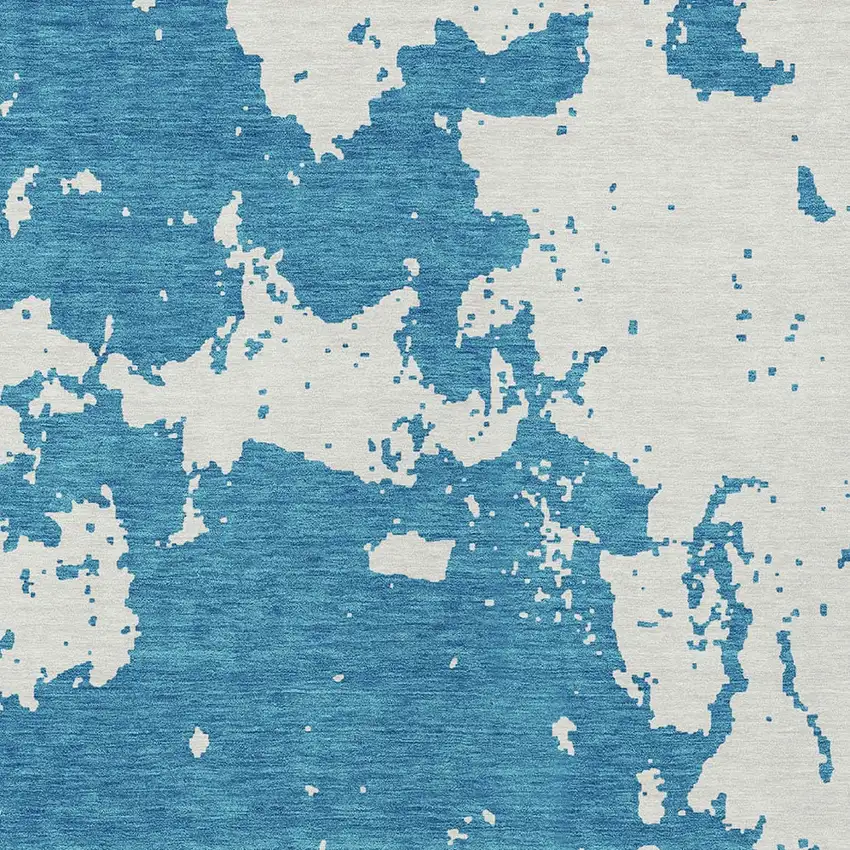 Teal Blue And Ivory Abstract Washable Indoor Outdoor Area Rug Photo 6
