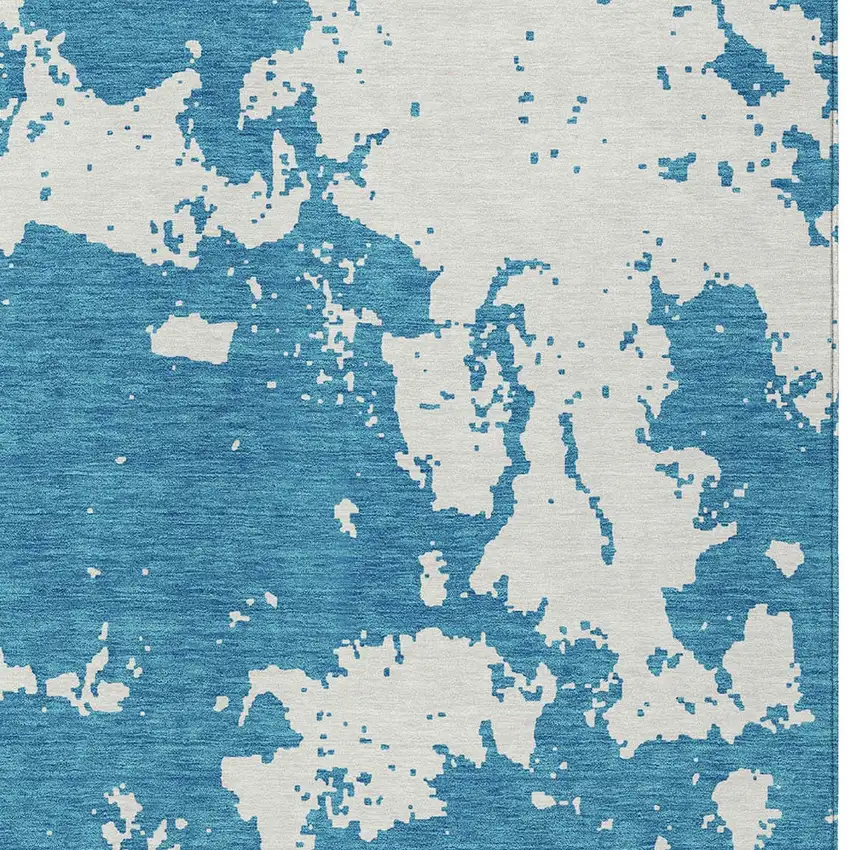 Teal Blue And Ivory Abstract Washable Indoor Outdoor Area Rug Photo 6