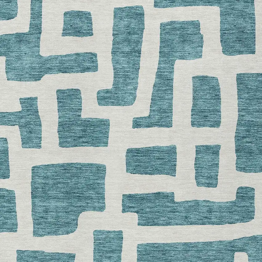 Teal Blue And Ivory Abstract Washable Indoor Outdoor Area Rug Photo 6