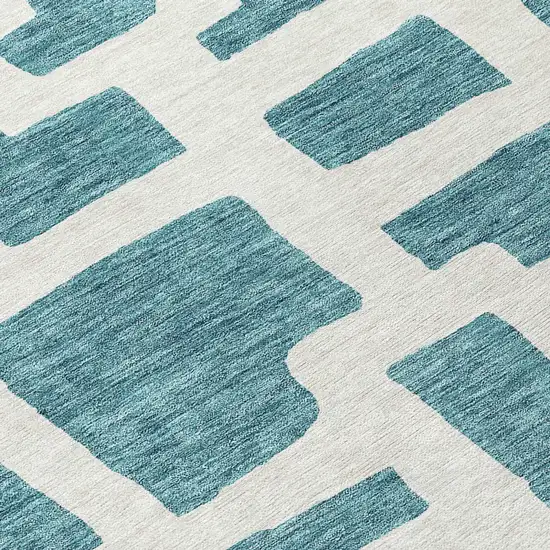 Teal Blue And Ivory Abstract Washable Indoor Outdoor Area Rug Photo 8