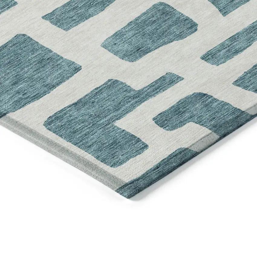 Teal Blue And Ivory Abstract Washable Indoor Outdoor Area Rug Photo 5