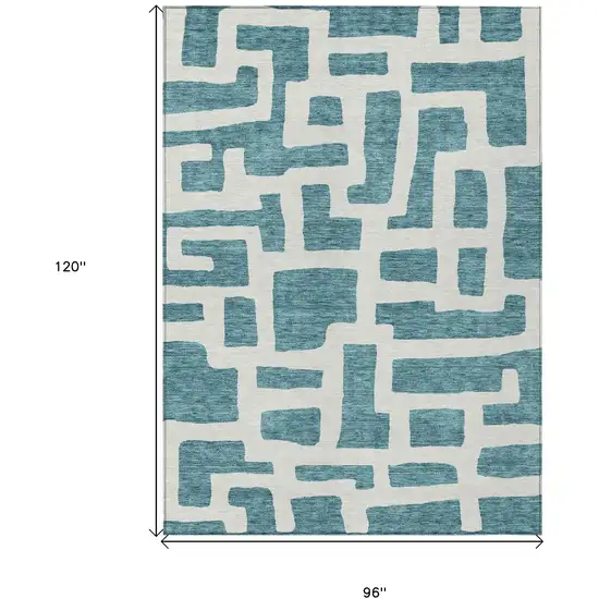 Teal Blue And Ivory Abstract Washable Indoor Outdoor Area Rug Photo 3
