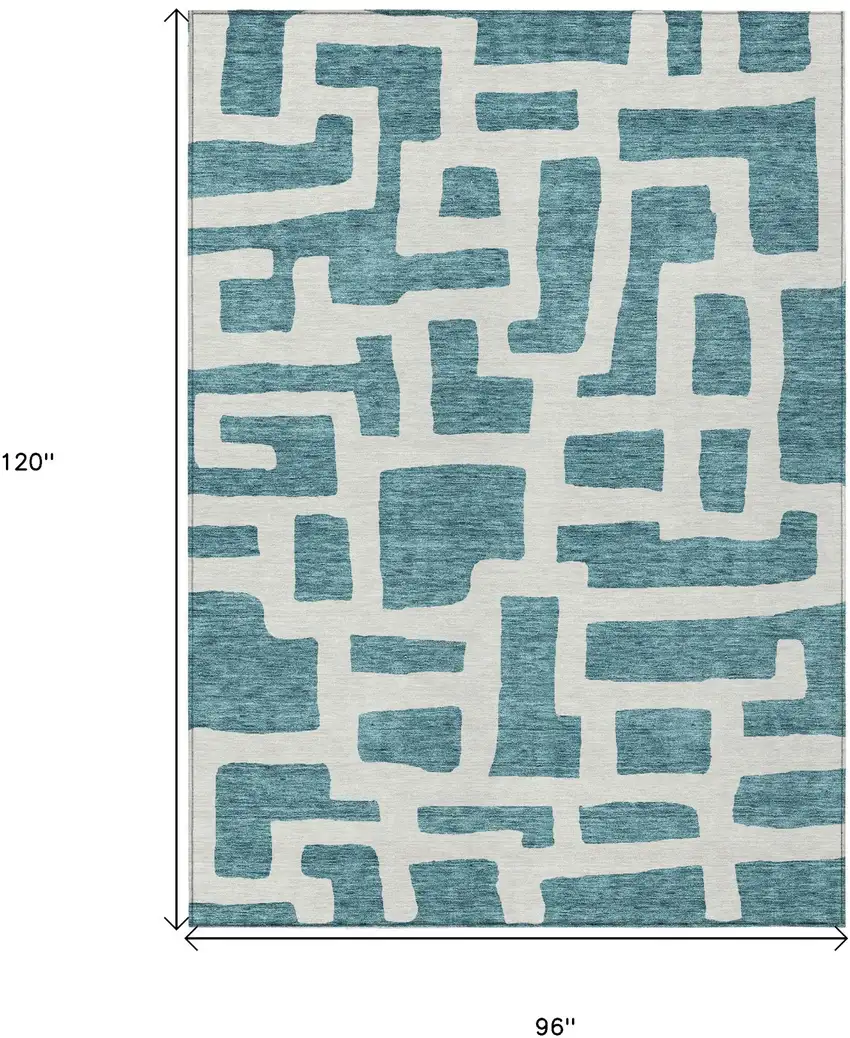 Teal Blue And Ivory Abstract Washable Indoor Outdoor Area Rug Photo 3