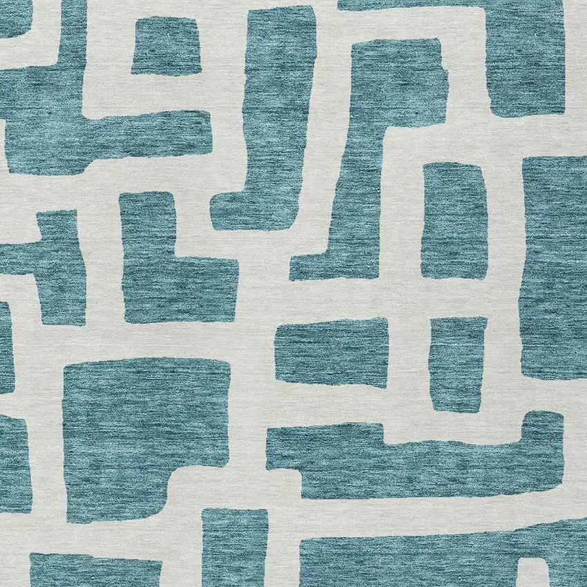 Teal Blue And Ivory Abstract Washable Indoor Outdoor Area Rug Photo 6
