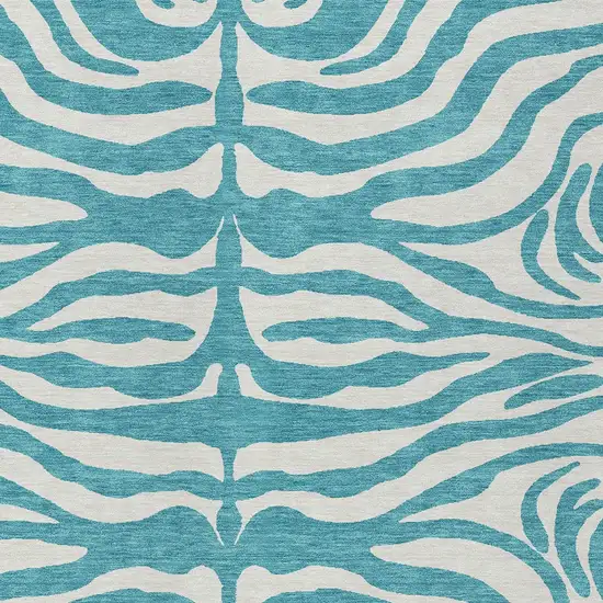 Teal Blue And Ivory Animal Print Washable Indoor Outdoor Area Rug Photo 5